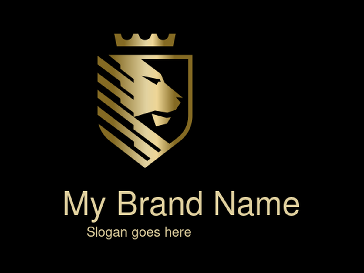 Modern Golden Lion Head Shield and Crown Logo - Dynamic and Regal Symbol for Security, Sports, Luxury Brands, and Financial Institutions